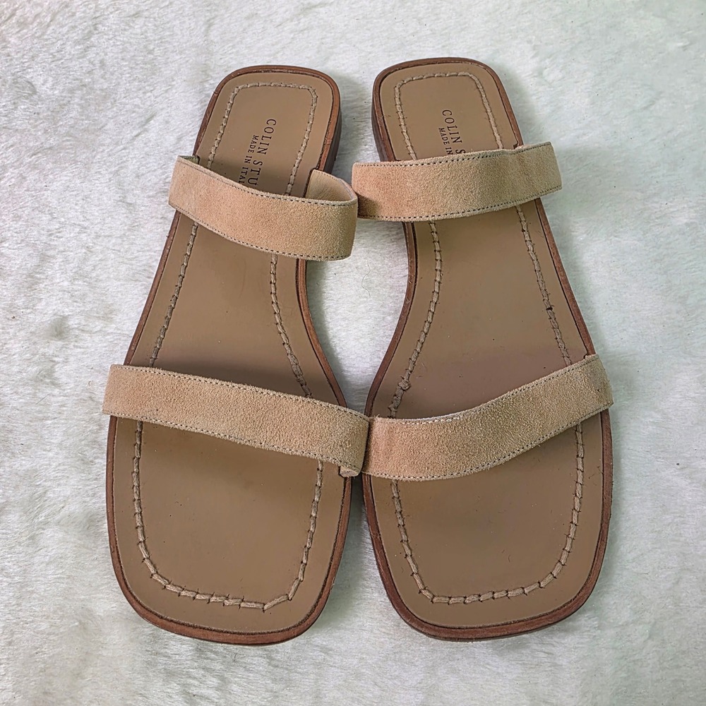 Colin Stuart Slide Sandals Italian Suede Double Strap Leather Soles Women 9